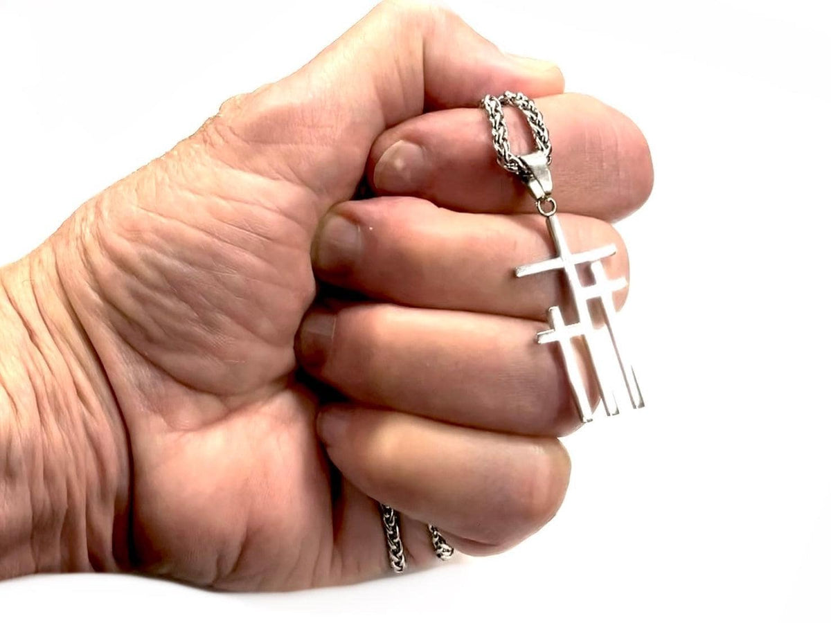 Three Crosses of Calvary Necklace | Gold Silver Triple Cross Pendant