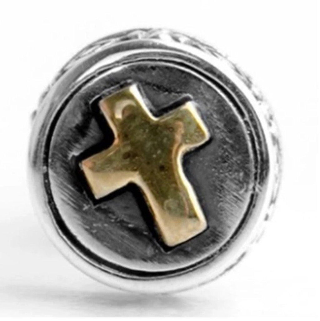 Gold Cross Stud Earrings Silver, Two Tone Religious Posts