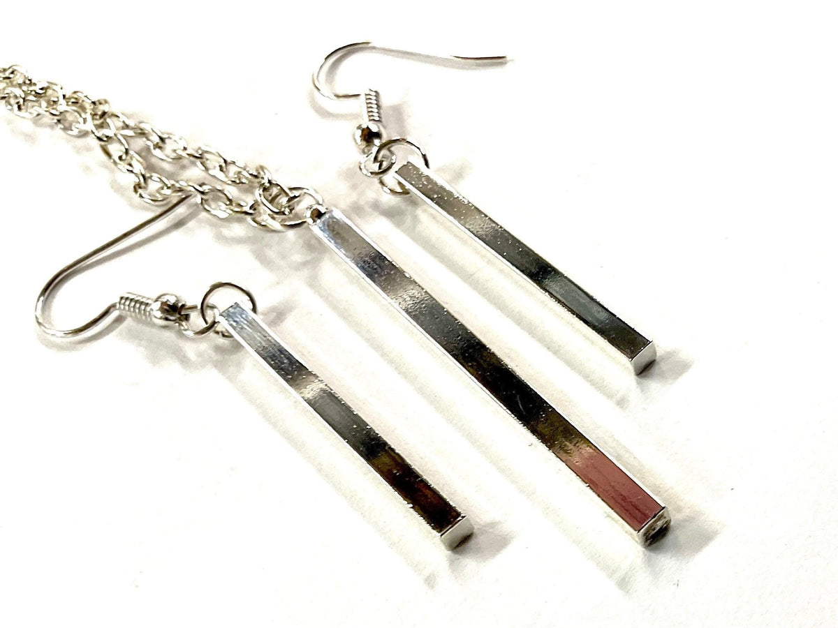 Sterling Silver Vertical Bar Earring & Necklace Set