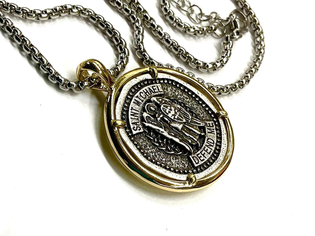 Saint Michael Necklace, Defend Me, Gold Frame