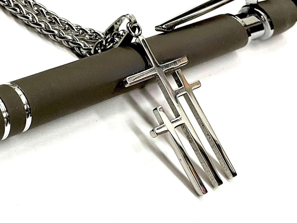 Three Crosses of Calvary Necklace | Gold Silver Triple Cross Pendant