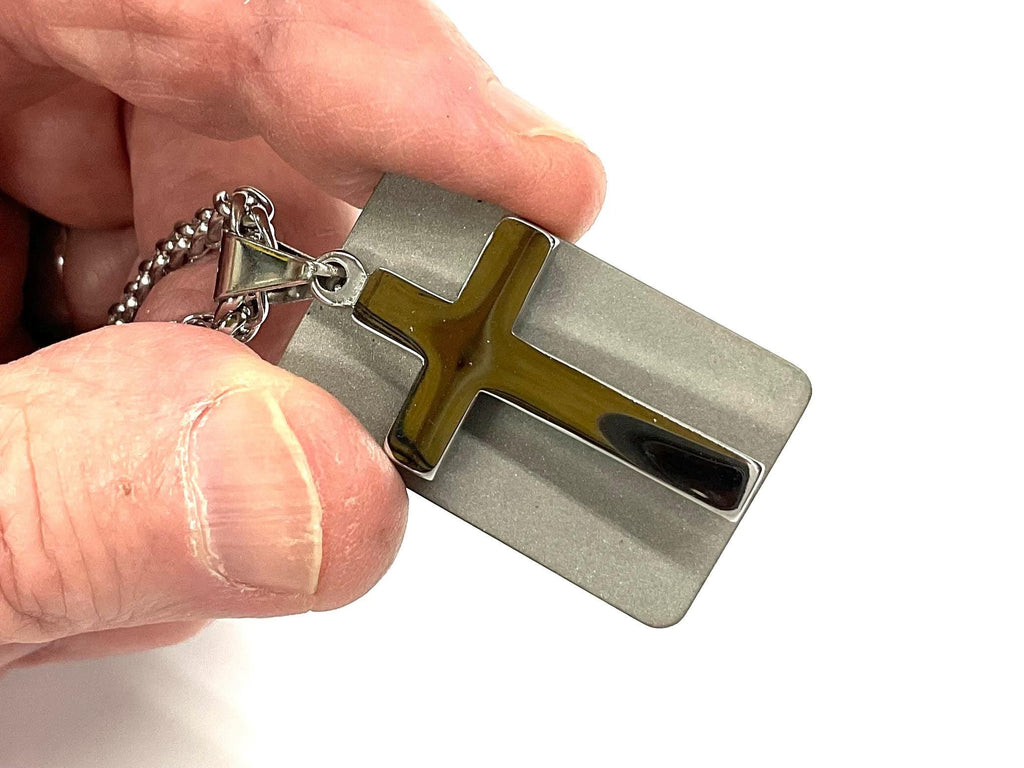 Men's Silver Cross & Dog Tag Necklace Stainless Steel