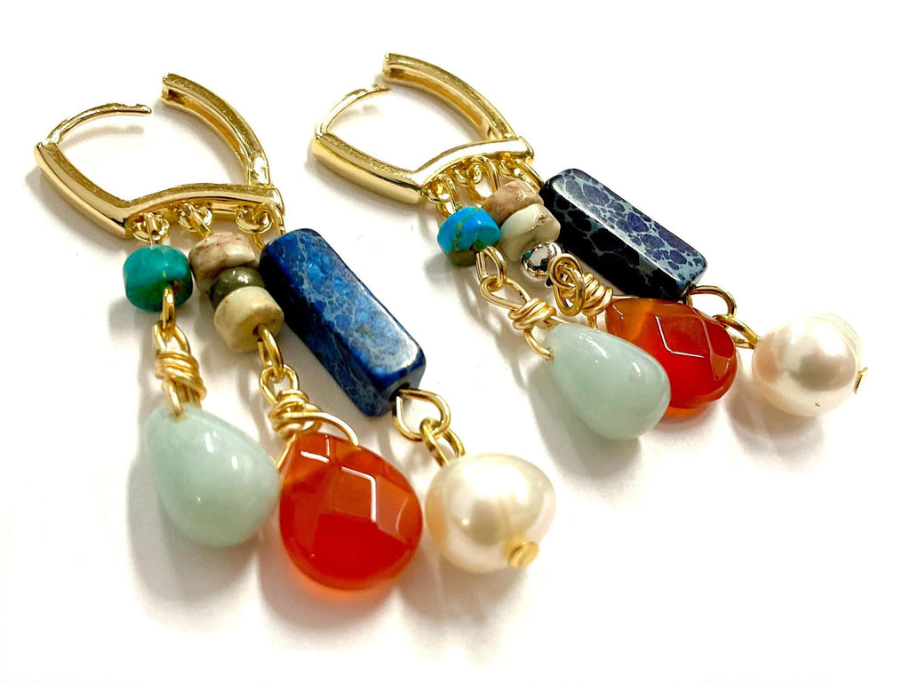Boho Gemstone Tassel Earrings | Amazonite Agate Pearl Drop