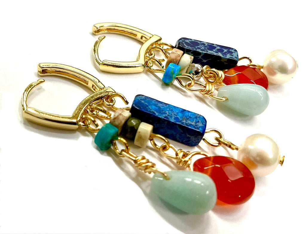 Boho Gemstone Tassel Earrings | Amazonite Agate Pearl Drop