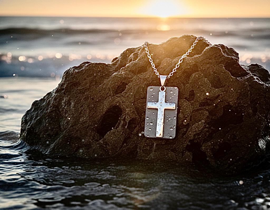 Men's Silver Cross & Dog Tag Necklace Stainless Steel