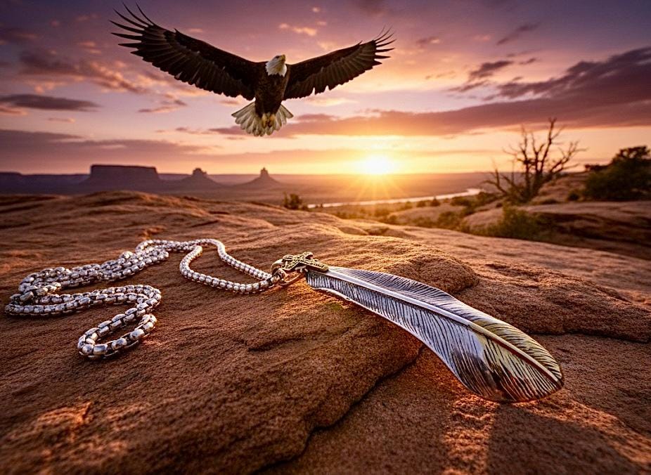 Sterling Silver Western Eagle Cross Necklace, Western Feather