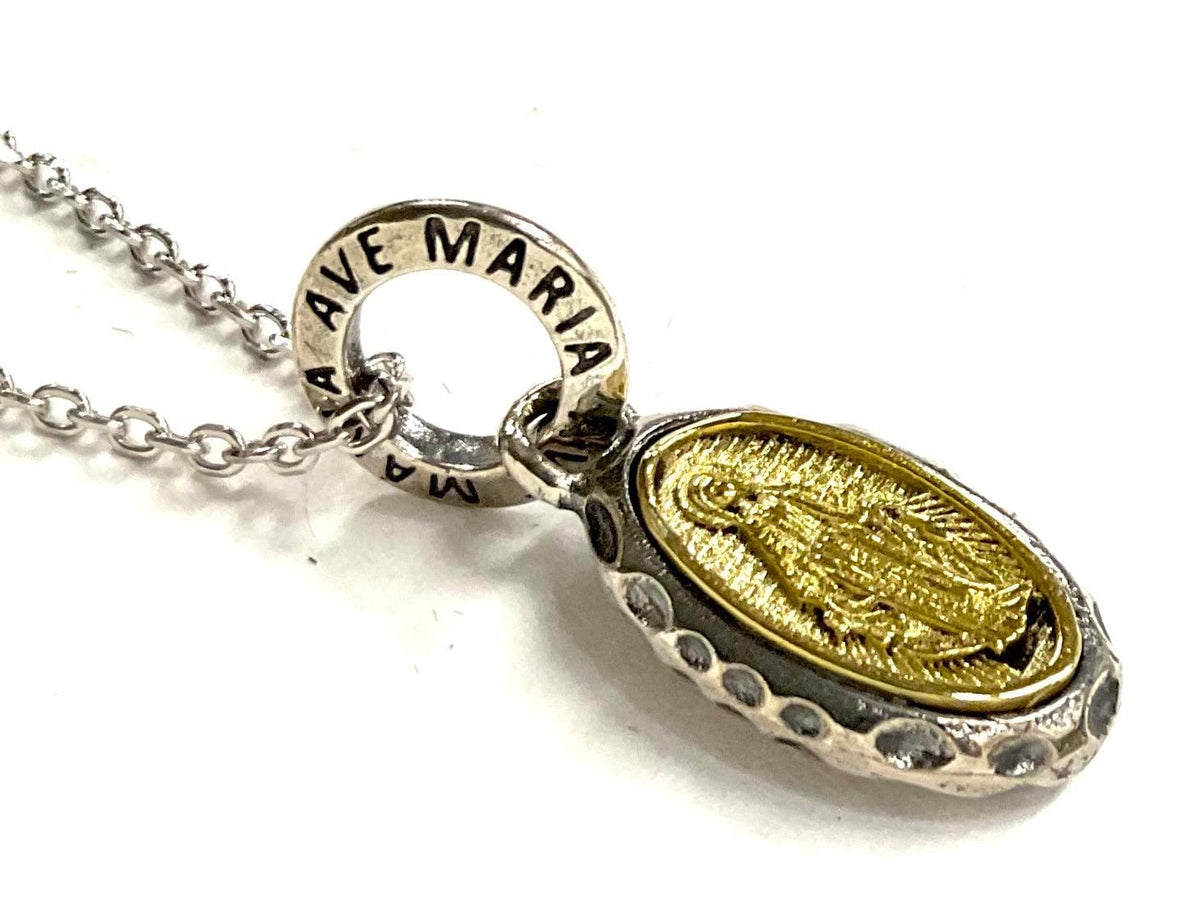 Oval Sterling Silver Virgin mary Ave Maria Necklace