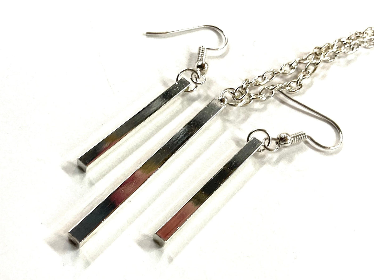 Sterling Silver Vertical Bar Earring & Necklace Set