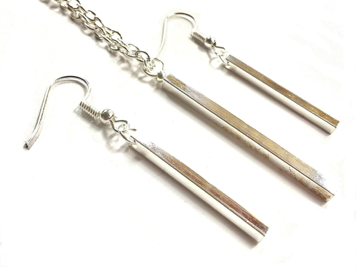 Sterling Silver Vertical Bar Earring & Necklace Set