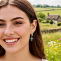 Turquoise Cross Hoop Earrings, Gold over Sterling Silver