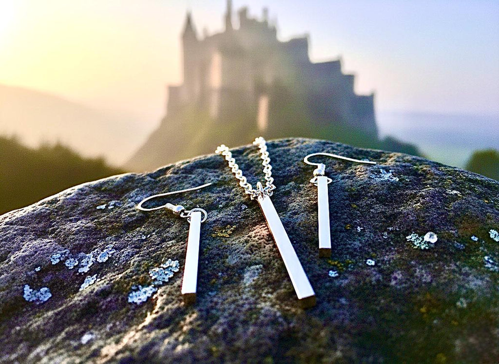 Sterling Silver Vertical Bar Earring & Necklace Set