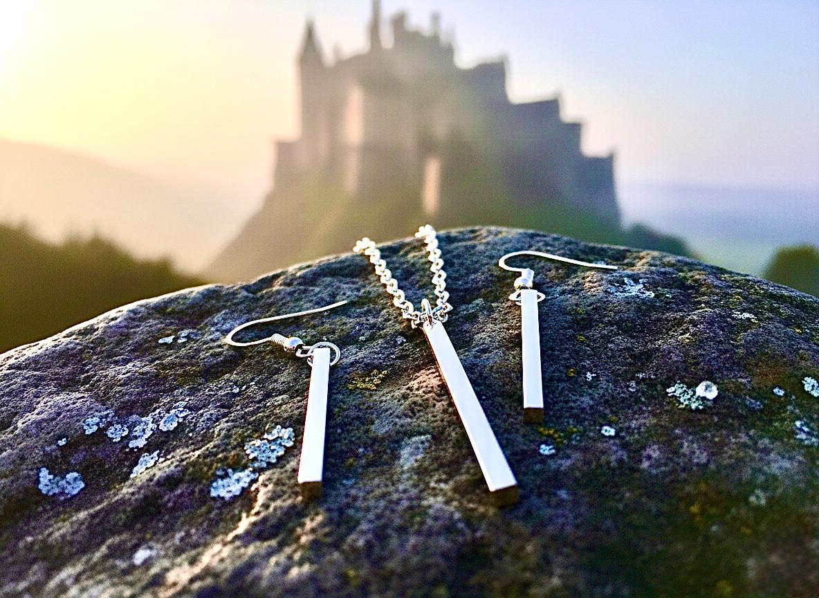 Sterling Silver Vertical Bar Earring & Necklace Set