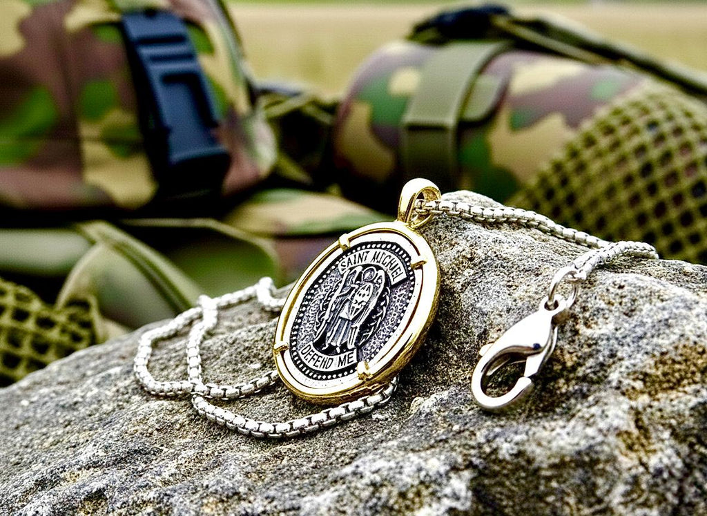 Saint Michael Necklace, Defend Me, Gold Frame