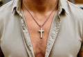 Small Silver Stainless Steel Cross Necklace with Box Chain