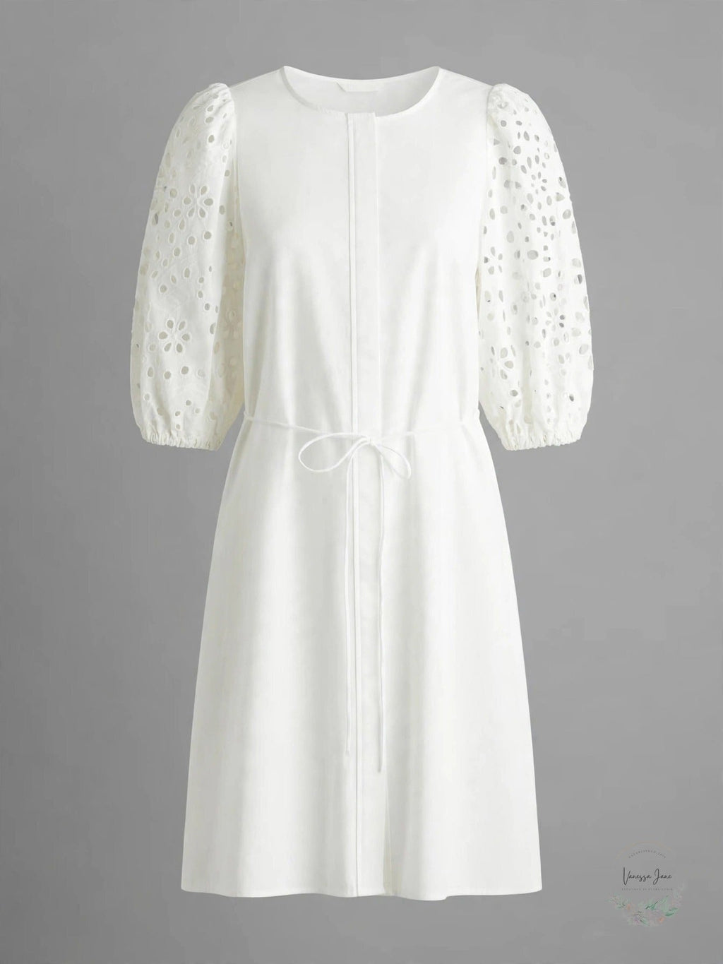 H&M Dress with Eyelet-Embroidered Sleeves, Medium