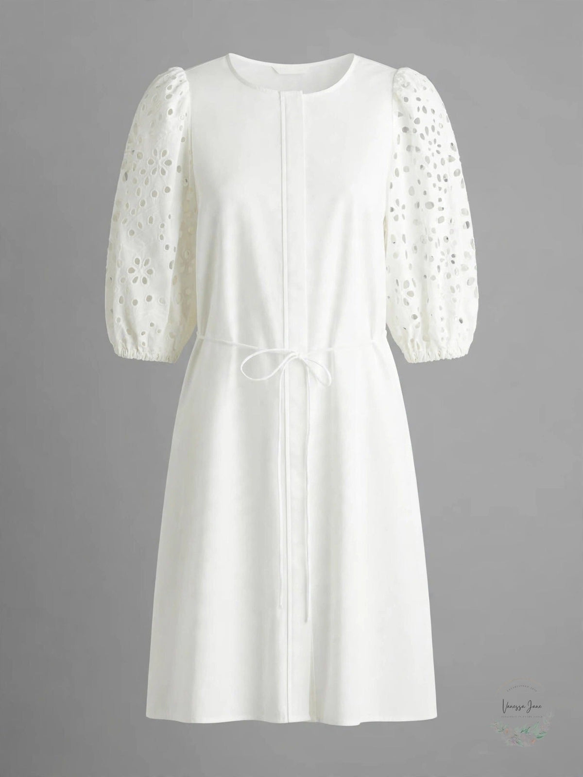 H&M Dress with Eyelet-Embroidered Sleeves, Medium