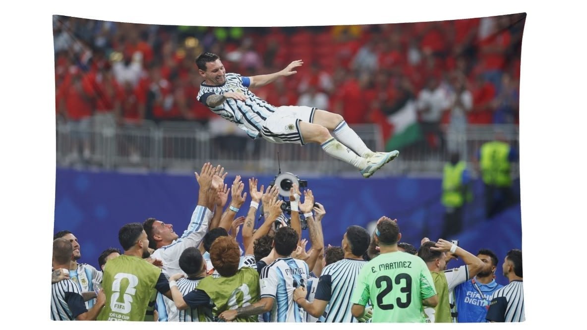 Lionel Messi Argentina Vs. Egypt Team Air Toss Celebration Flag For 2026 World Copa