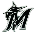 Miami Marlins Auto Emblem, Silver Chrome Color, Raised Molded Plastic, 3.5 Inch, Adhesive Tape Backing
