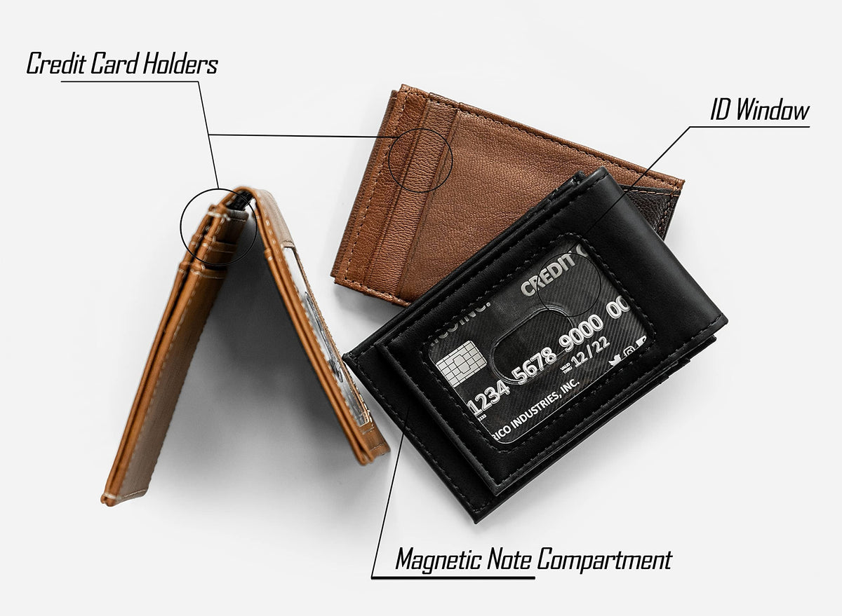 Florida Panthers Premium Black Man Made Leather Wallet, Front Pocket Magnetic Money Clip, Laser Engraved