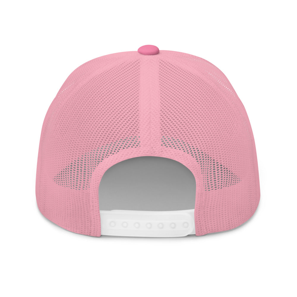 Four Box Logo Trucker Hat — Mesh-Back Snapback Cap (Black Logo)