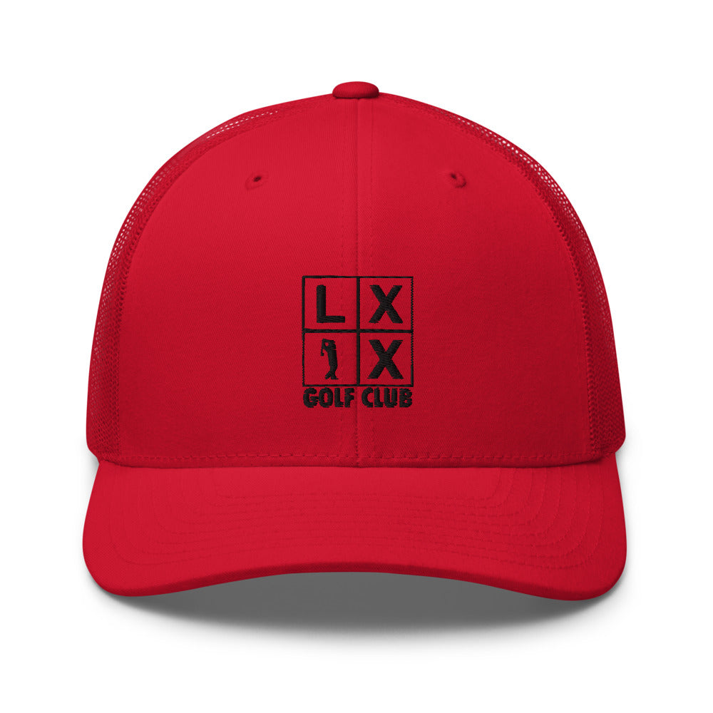Four Box Logo Trucker Hat — Mesh-Back Snapback Cap (Black Logo)